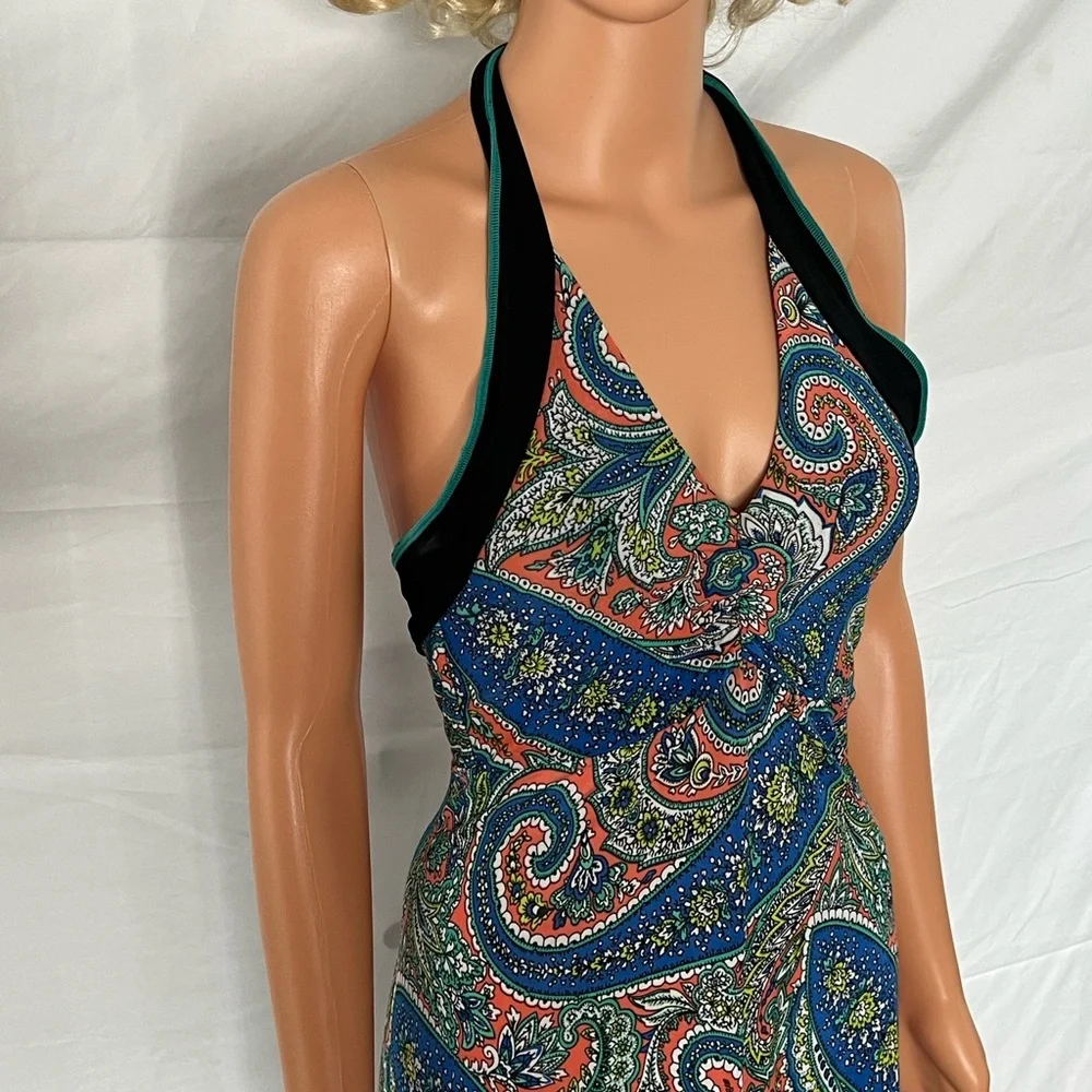 Autumn Teneyl Paisley Halter Dress with Black Trim size medium/large - Picture 4 of 10